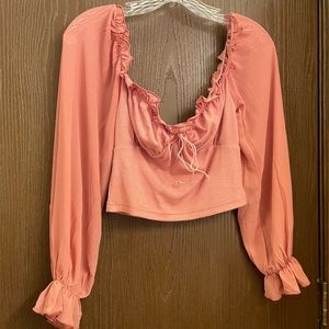 SHEIN SZ-S/4 , Light Orange Longsleeve Crop Top